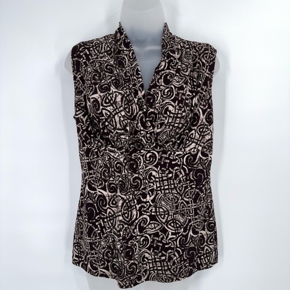 Y2K Cowl Neck Top Womens Size L Cream Brown Babydoll Boho 90s Retro Earthy 2000s